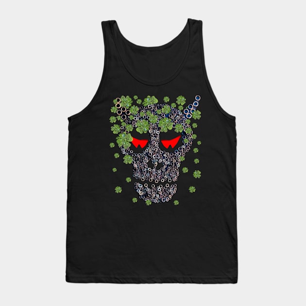 Creepy Mechanical Skull Green Clovers Funny St Patricks Day Tank Top by Ai Wanderer